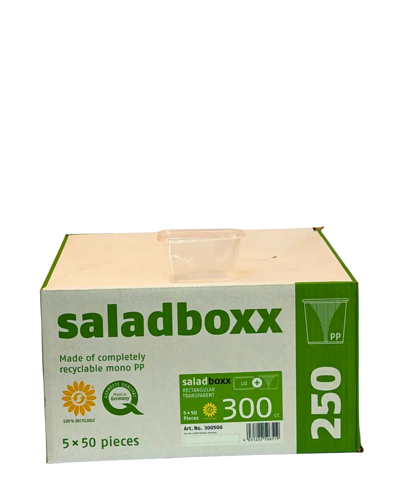 163-Klarsicht-Becher Eckig 300ml + Deckel 5x50Stk.
