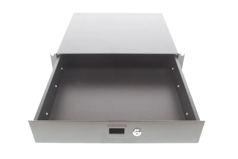 2HE Alu Rackschublade inkl. eingebauter Deckelverkleidung