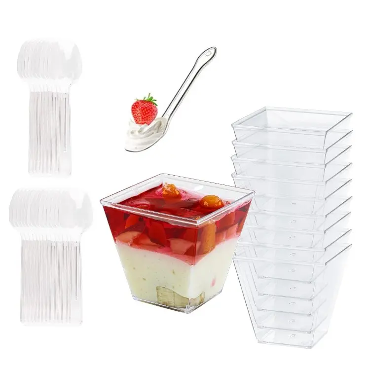 50 Stück Desserttassen 120ml 4oz Wiederverwendbare Dessertgläser Plastik mit 50 Stück Löffeln