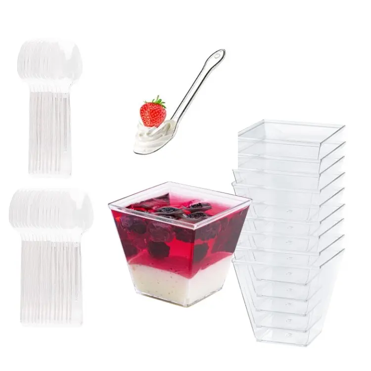 50 Stück Desserttassen 60ml 2oz Wiederverwendbare Dessertgläser Plastik mit 50 Stück Löffeln