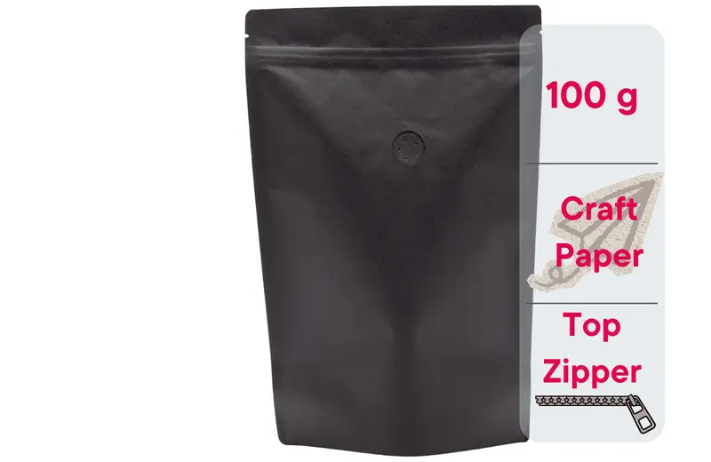 500 Stk. Kaffeebeutel für 100g, Standbodenbeutel/Doypack aus Kraftpapier SCHWARZ inkl. Ventil