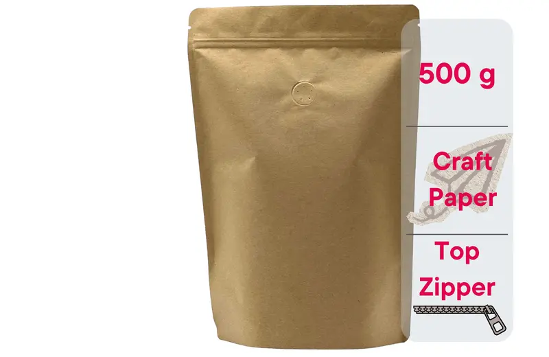 500 Stk. Kaffeebeutel für 500g, Standbodenbeutel/Doypack aus Kraftpapier BRAUN inkl. Ventil