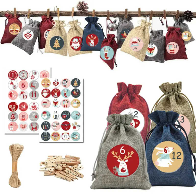 Adventskalender 24 Hängetüten mit Stickern