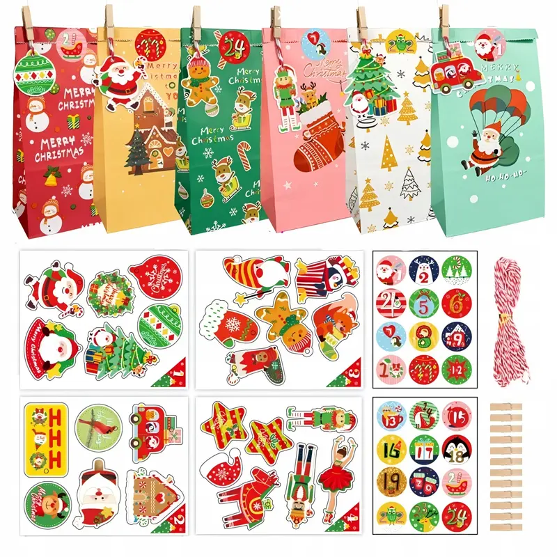 Adventskalendertüten mit Weinflaschen und Aufklebern