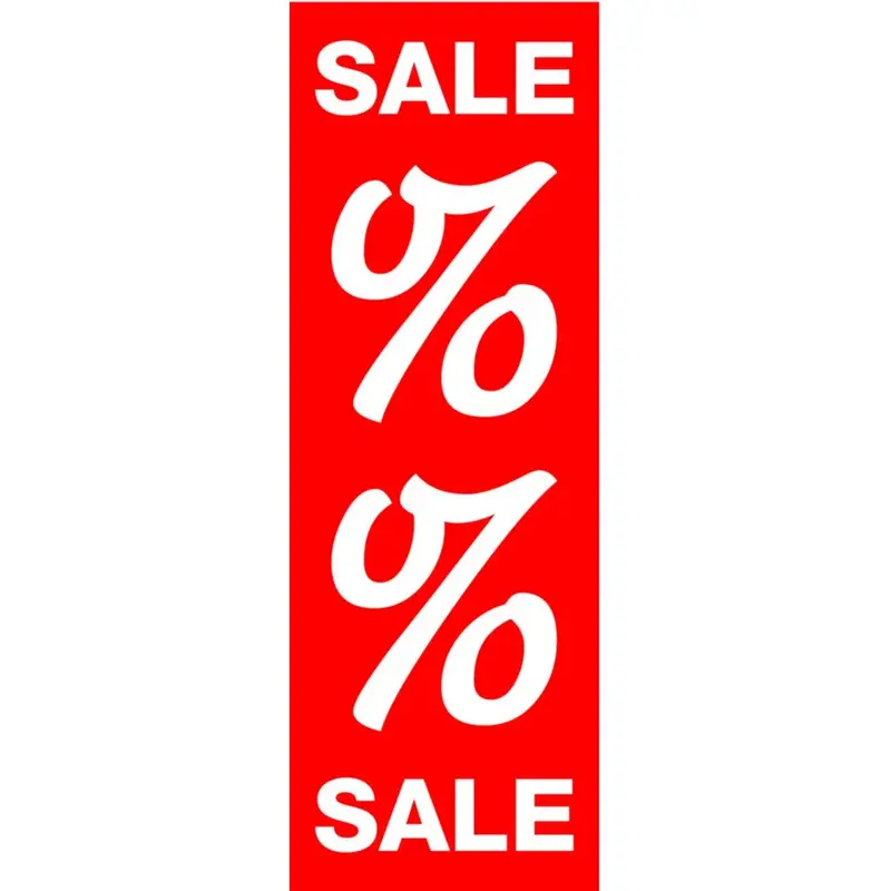 Affiche soldes SALE % papier 48 x 138 cm – blanc sur rouge