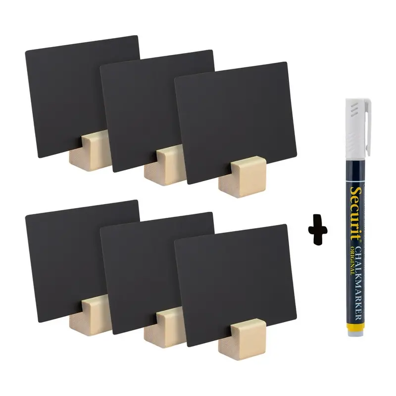 Ardoises de table A6 avec socle bois — lot de 6