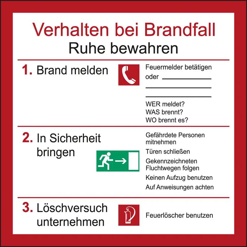 Aushänge - Brandschutz, Notfall - Verhalten im Brandfall
