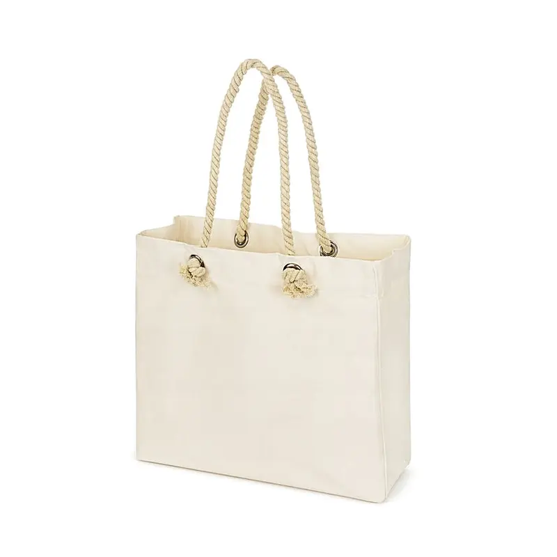 Baumwolltasche 42 x 14 x 14 x 38 cm, natur, geflochtener Henkel