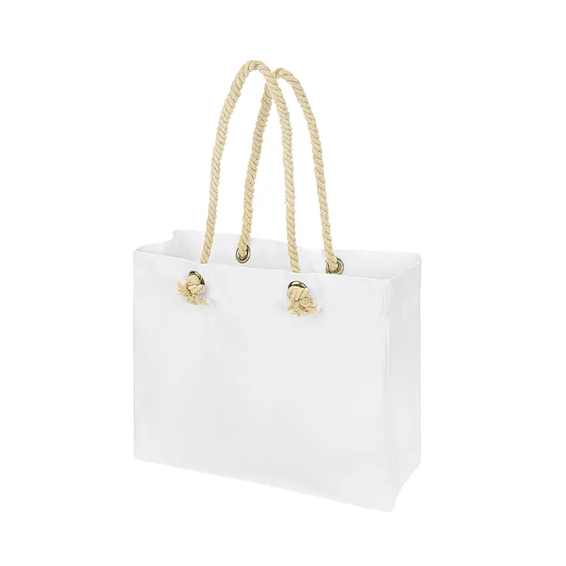 Baumwolltasche 42 x 15 x 15 x 38 cm, Henkel 70 cm, weiß, Strandtasche