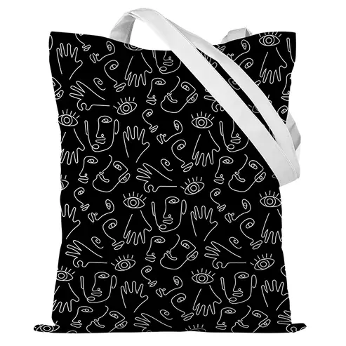 Baumwolltasche lineare Flächen schwarz 35x45