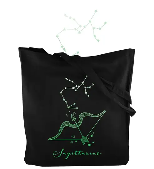 Baumwolltasche Schwarz Sternzeichen Schütze 38x42