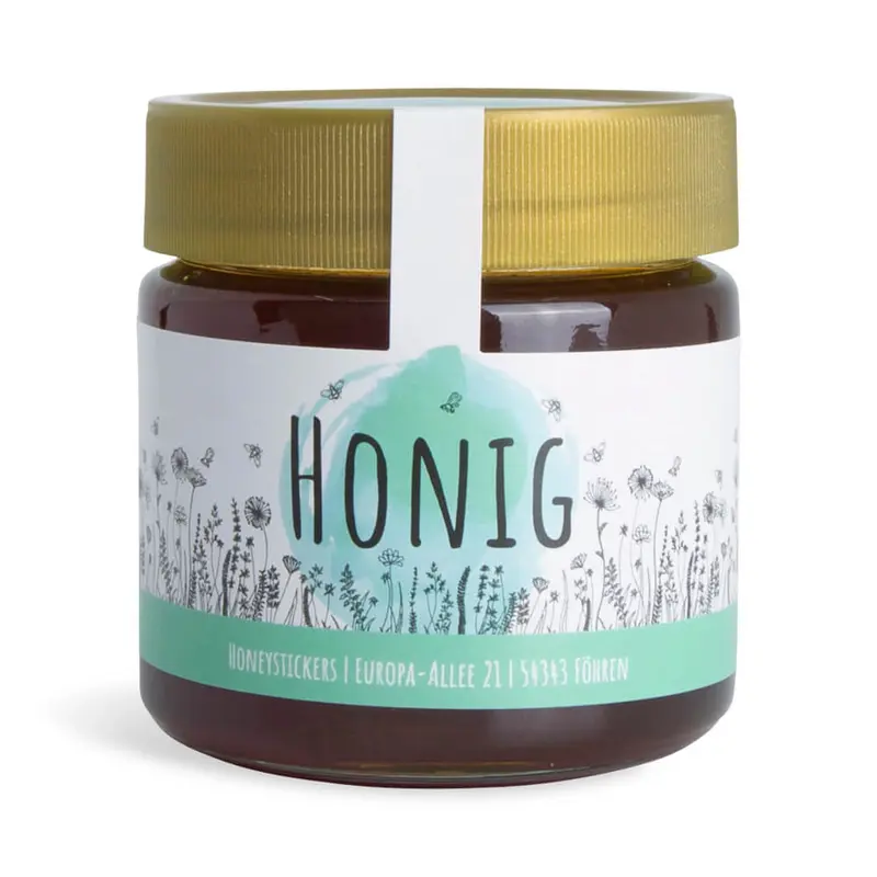 Blumige Birgit – Honigetikett mit Gewährverschluss 250g (Kunststoffdeckel)