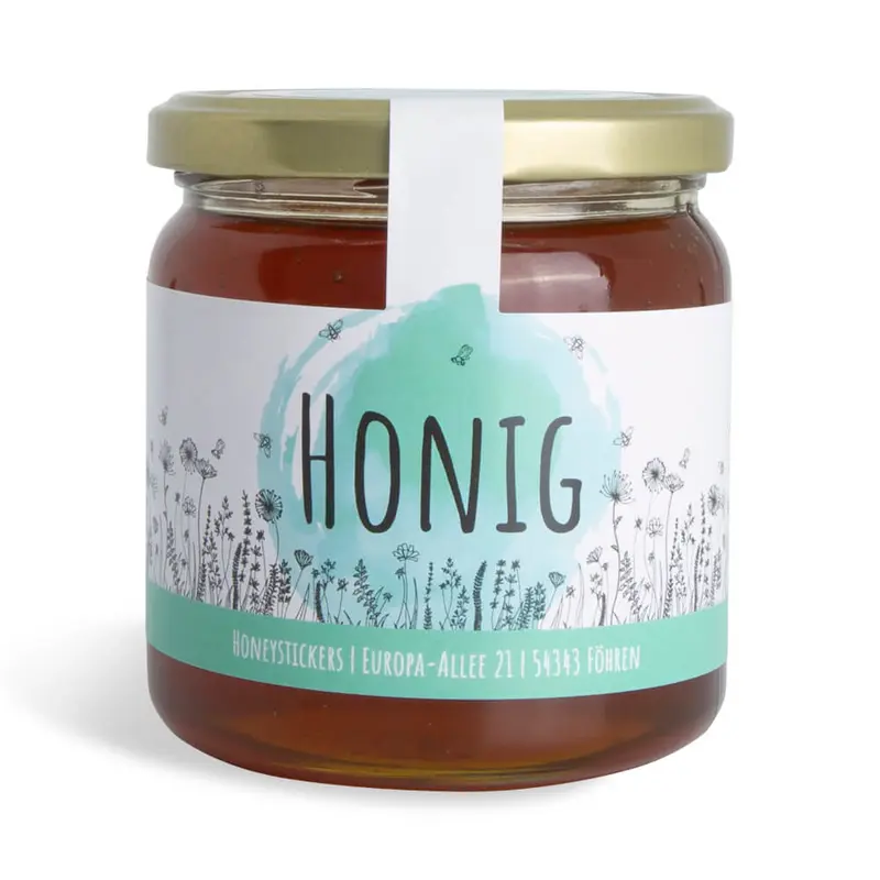 Blumige Birgit – Honigetikett mit Gewährverschluss 500g (Twist-Off)