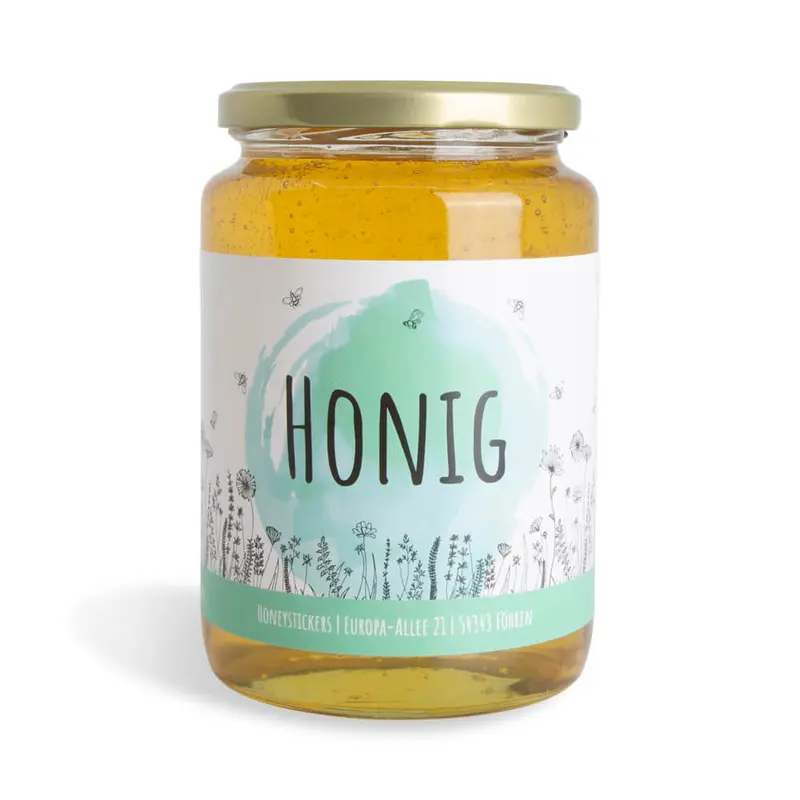 Blumige Birgit – Rechteckiges Honigetikett 1000g (Twist-Off)