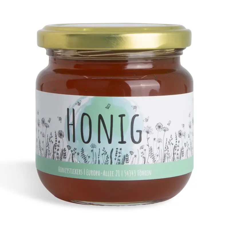 Blumige Birgit – Rechteckiges Honigetikett 250g (Twist-Off)