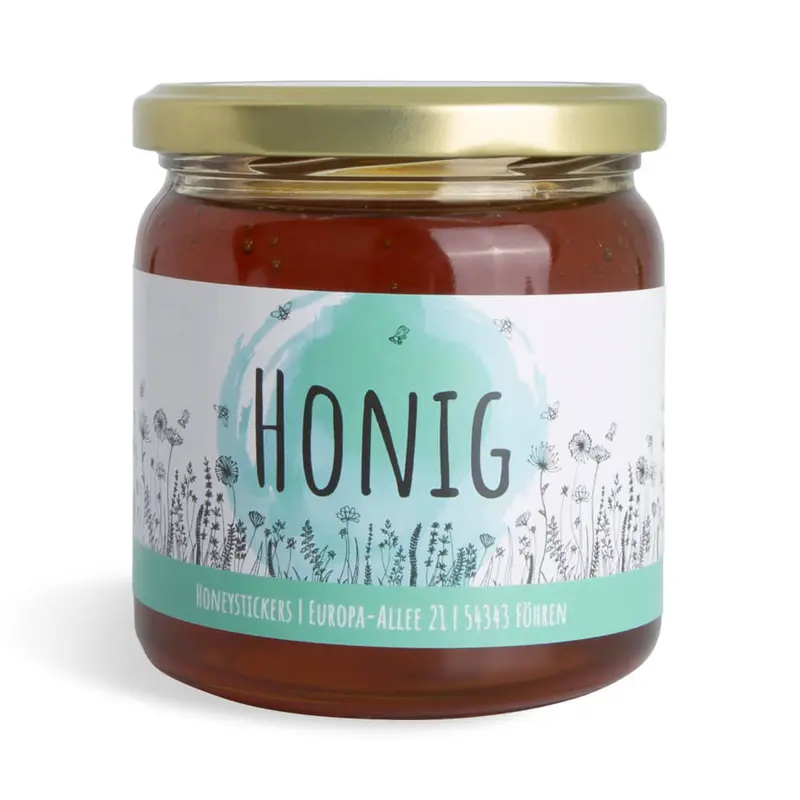 Blumige Birgit – Rechteckiges Honigetikett 500g (Twist-Off)