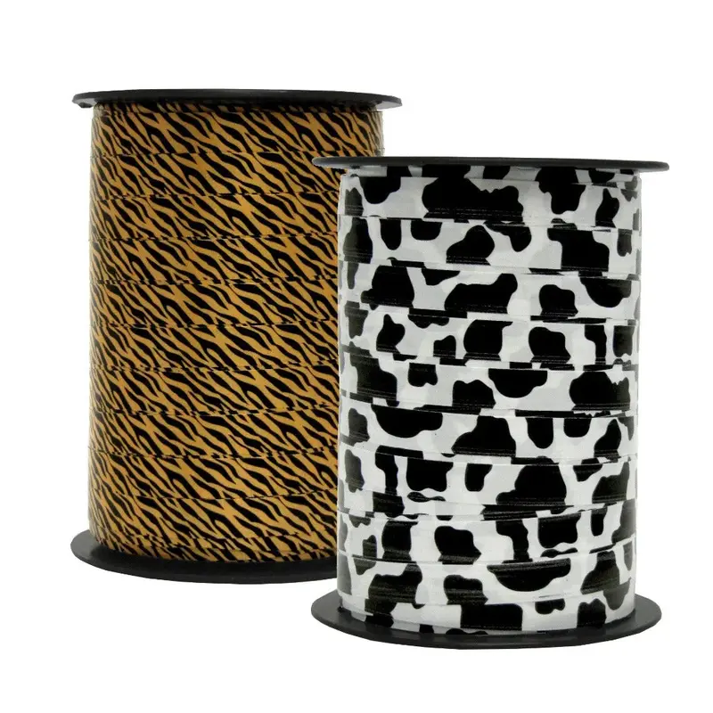 Bolduc imprimé animaux 10 mm x 225 m – Tigre, Vache, Zèbre, Léopard