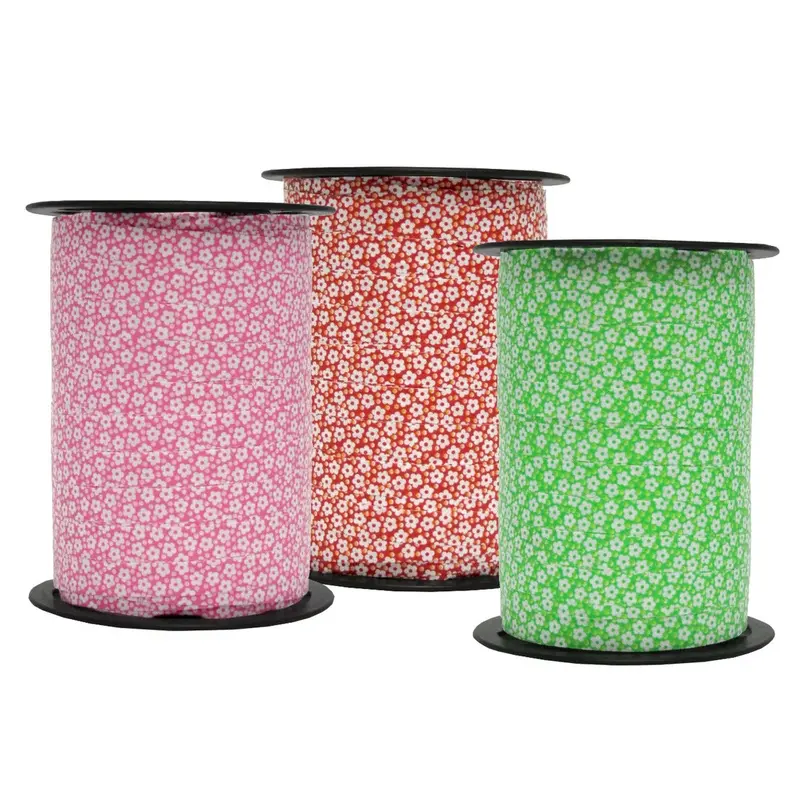 Bolduc imprimé fleurs 10 mm x 225 m – Rouge, Rose ou Vert
