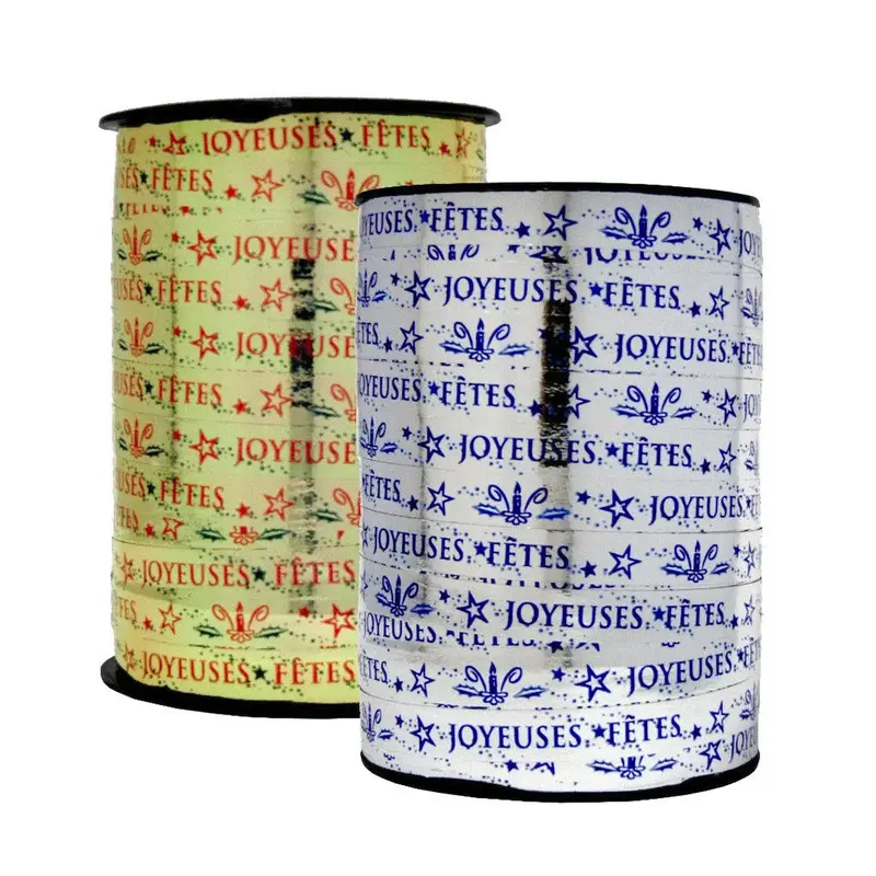 Bolduc imprimé Joyeuses fêtes 10 mm × 225 m