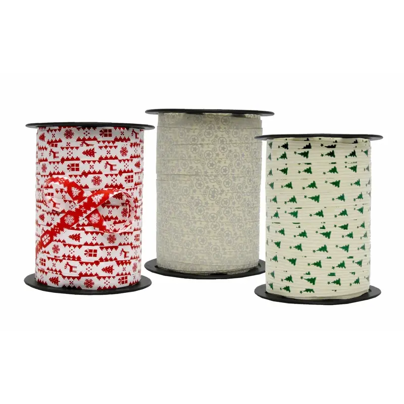 Bolduc imprimé Noël 10 mm × 225 m – 11 motifs festifs