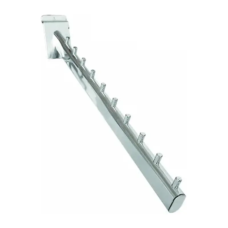 Bras incliné pour panneau rainuré – Tube ovale chromé 41 cm