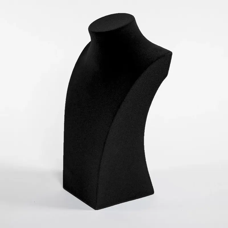 Buste présentoir à bijoux floqué velours noir – 24 cm