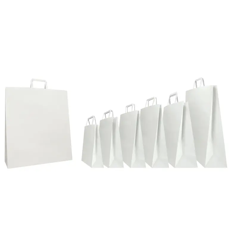 Cabas kraft blanc poignées plates — plusieurs formats