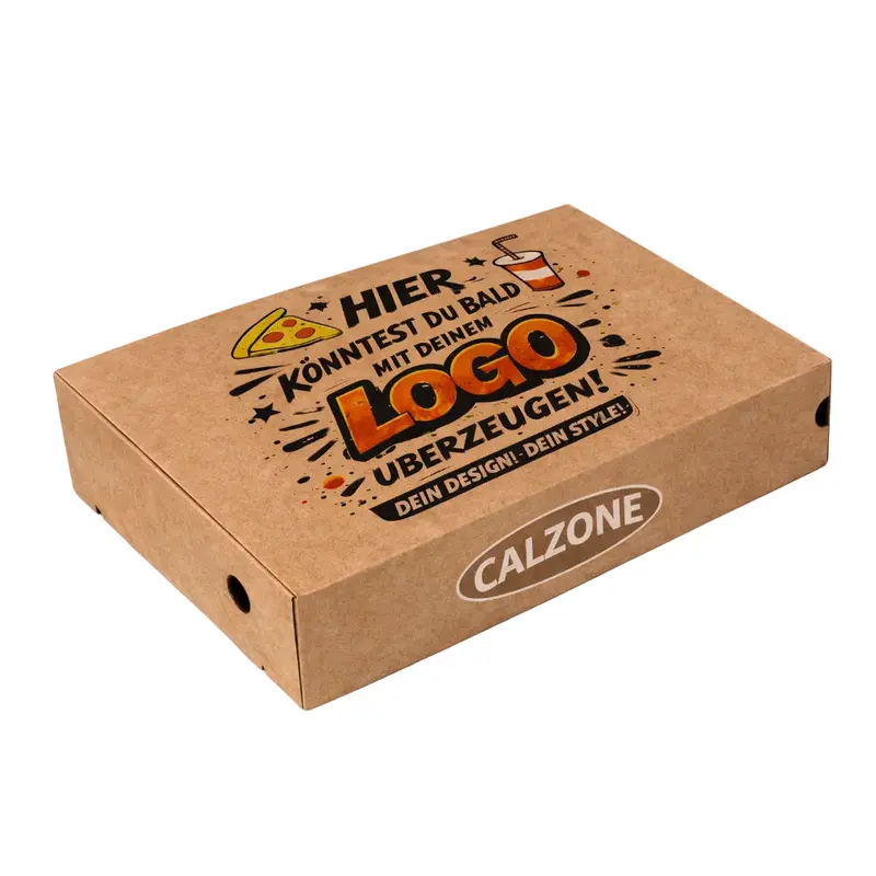 Calzonebox mit eigenem Logo | 30x16x10 cm Braun | 1-farbig | 11.200 Stück