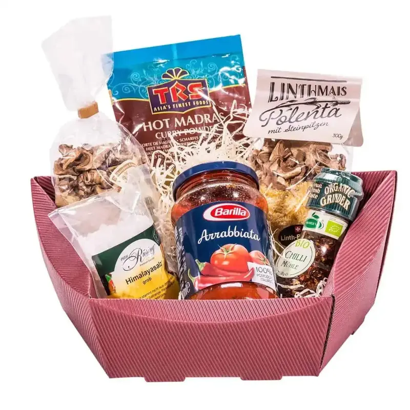 Corbeille de présentation carton 5 côtés — Kraft brun ou rouge