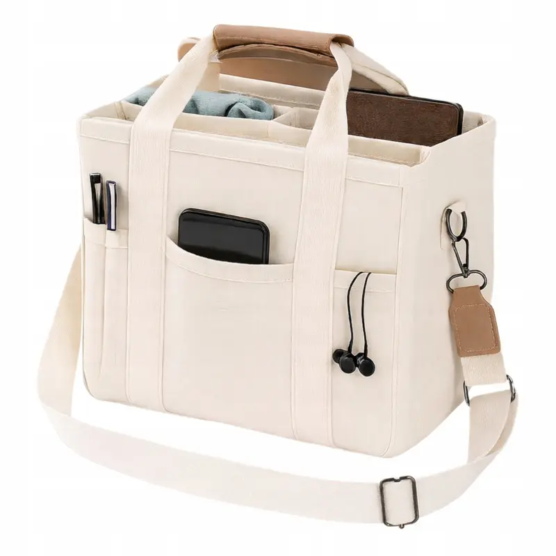 Elegante Damen-Laptoptasche, beige, geräumig, Schultertasche