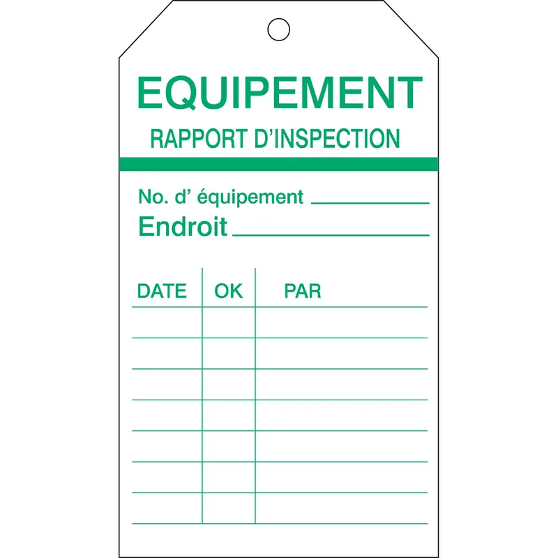 Etiquettes d’inspection d’équipement (produit francophone)