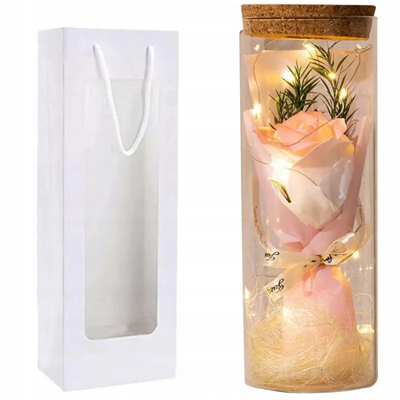 Ewige Rose im Glas mit LED-Licht Rosa