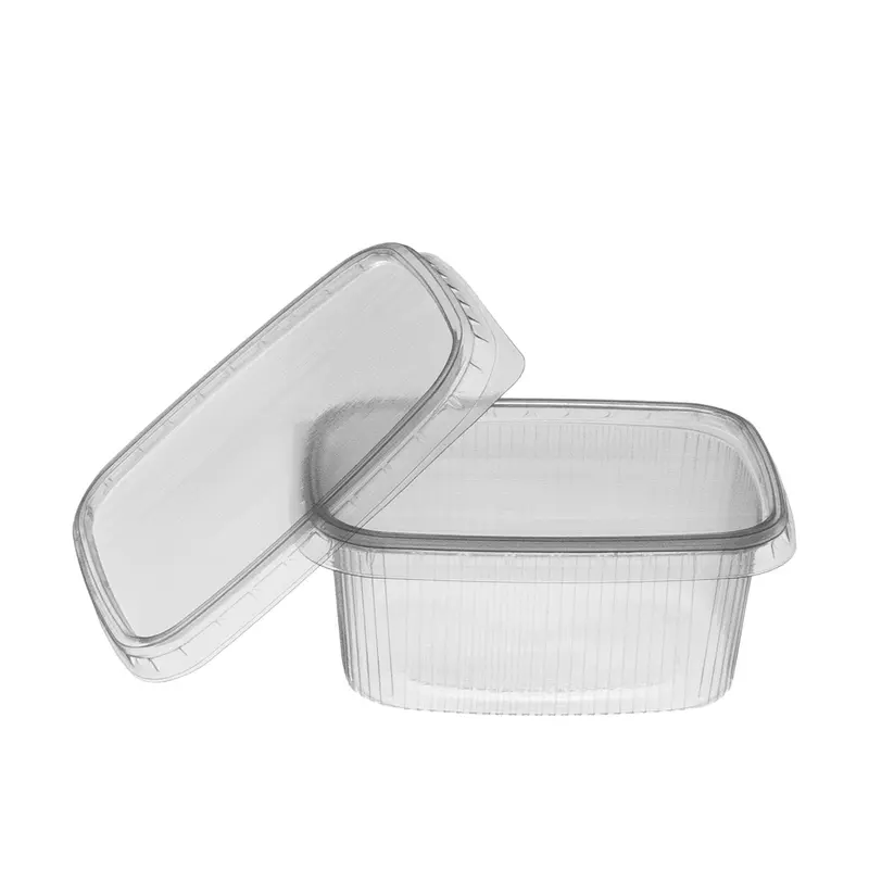 Feinkostbecher – PP, 300 ml, 108 × 81 × 60 mm, eckig, Kombi-Verpackung mit Deckel