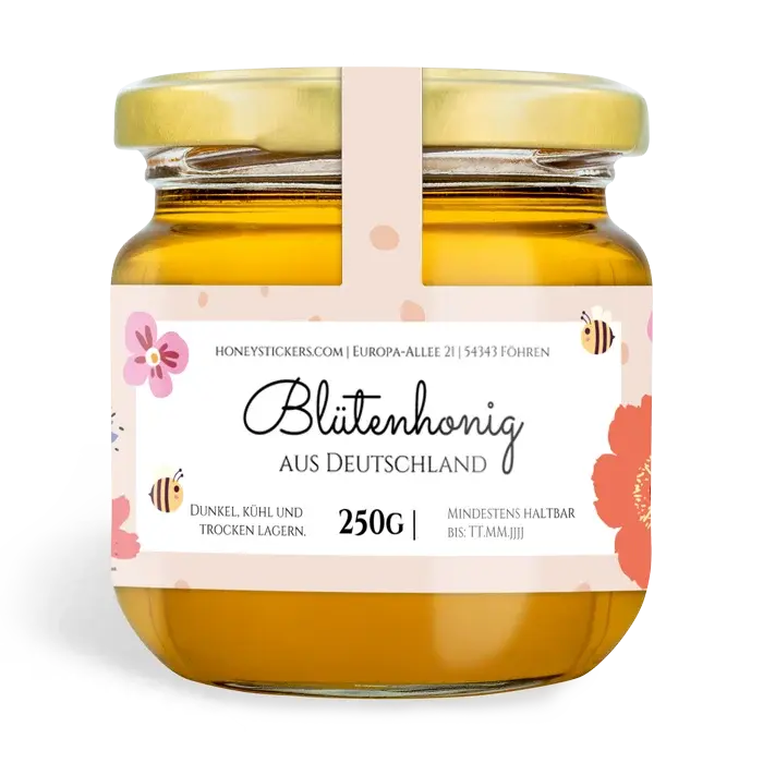 Florale Fiona – Honigetikett mit Gewährverschluss 250g (Twist-Off)