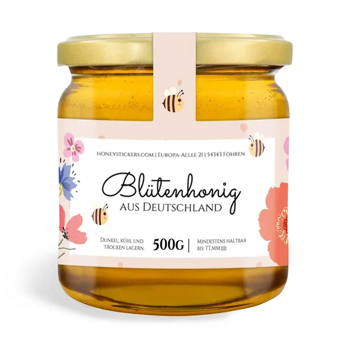 Florale Fiona – Honigetikett mit Gewährverschluss 500g (Twist-Off)