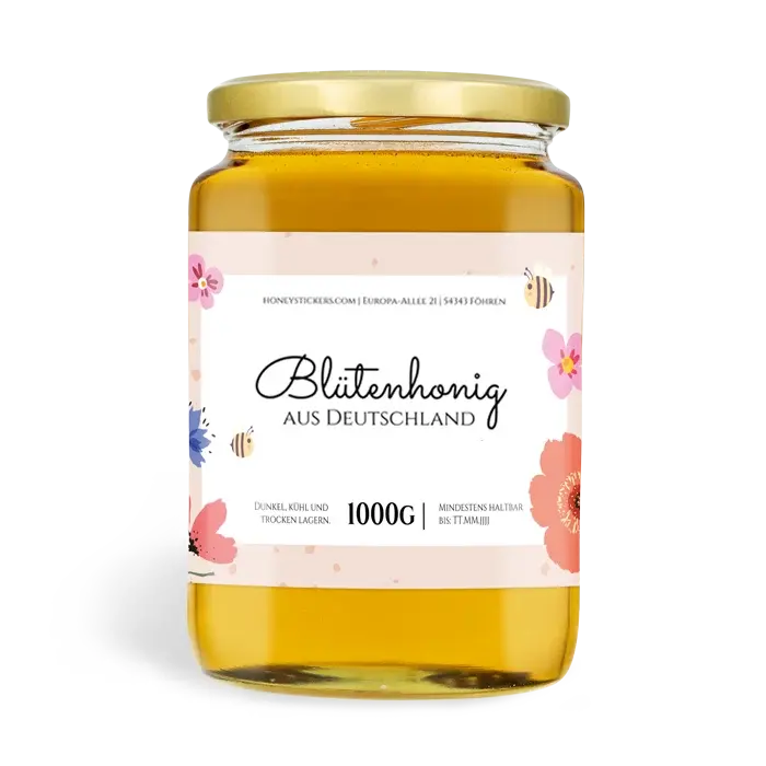 Florale Fiona – Rechteckiges Honigetikett 1000g (Twist-Off)