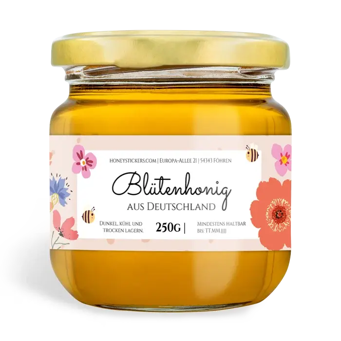 Florale Fiona – Rechteckiges Honigetikett 250g (Twist-Off)
