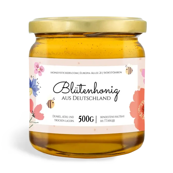 Florale Fiona – Rechteckiges Honigetikett 500g (Twist-Off)
