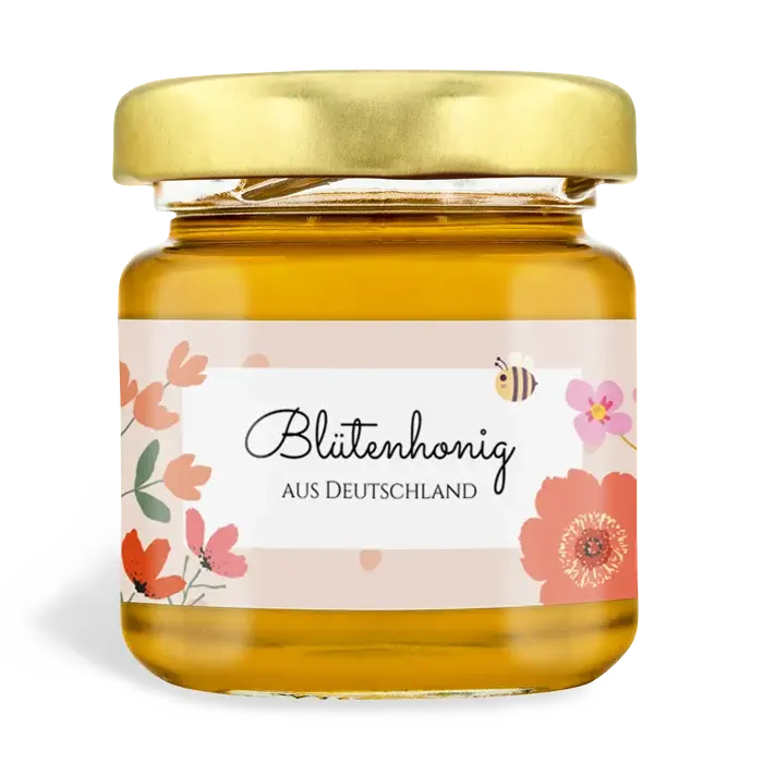 Florale Fiona – Rechteckiges Honigetikett 50g (Twist-Off)