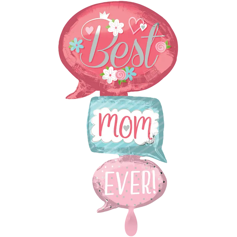 Folienballon Muttertag | Best Mom Ever XXL | ca. 102cm | inkl. Heliumfüllung und Beschwerer