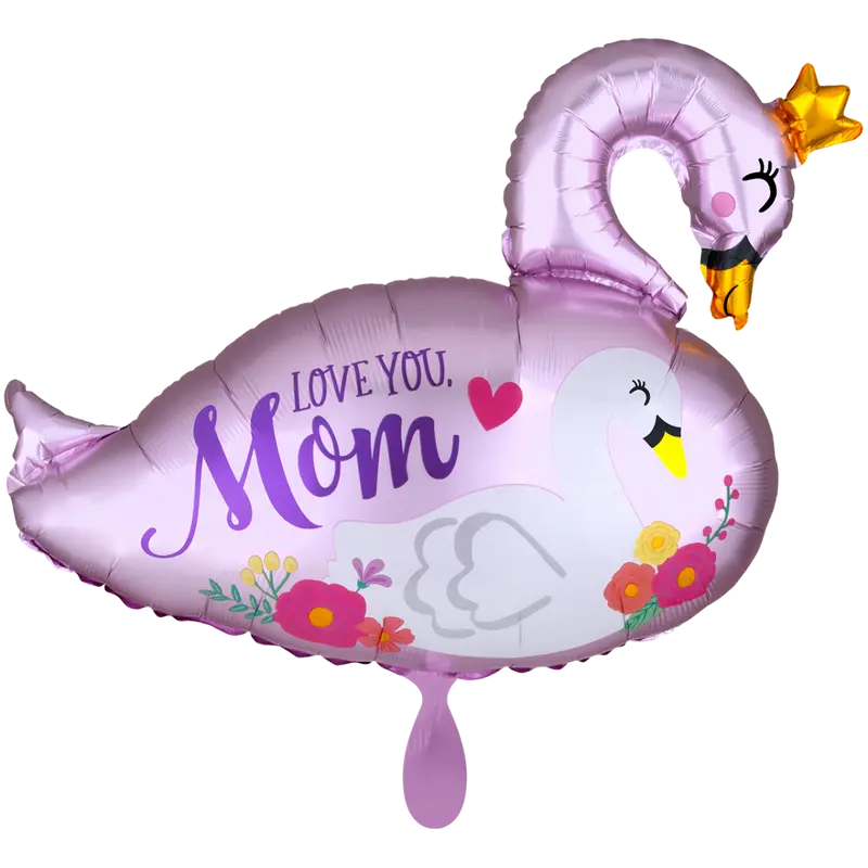 Folienballon Muttertag | Schwan | Love you Mom | ca. 75cm | inkl. Heliumfüllung