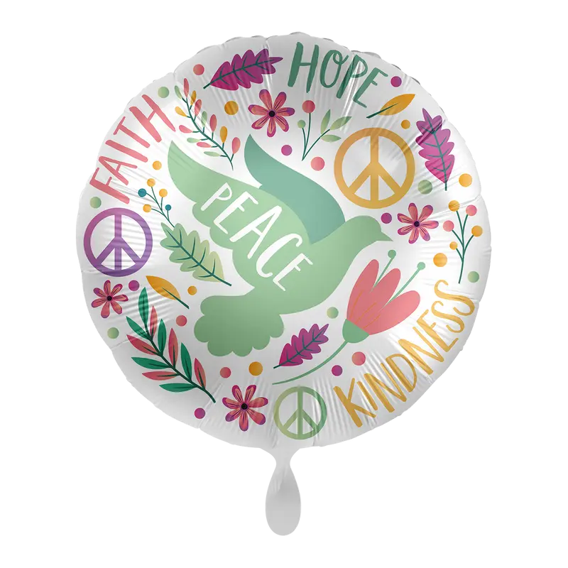 Folienballon Peace | Hope Kindness Faith | ca. 45cm | inkl. Heliumfüllung