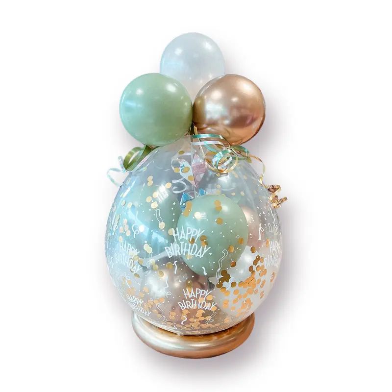 Geschenkballon zum Geburtstag | Happy Birthday | ca. 55cm | in chrom gold, eukalyptus & sand