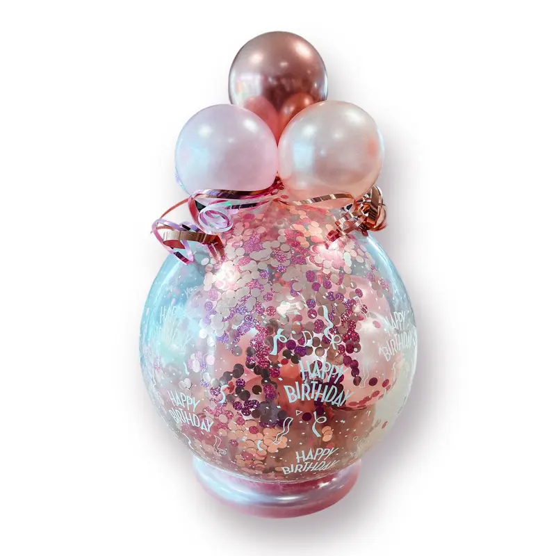 Geschenkballon zum Geburtstag | Happy Birthday | ca. 55cm | in chrom rosé, metallic rosé & satin fuchsia