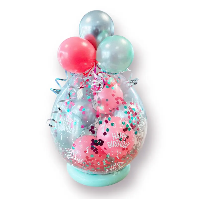 Geschenkballon zum Geburtstag | Happy Birthday | ca. 55cm | in rosewood, chrom silber & pearl mint