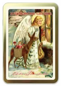 Goldene Postkarten Box Weihnachtsengel