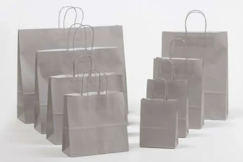 Graue Papierkordeltaschen in vielen Größenformaten