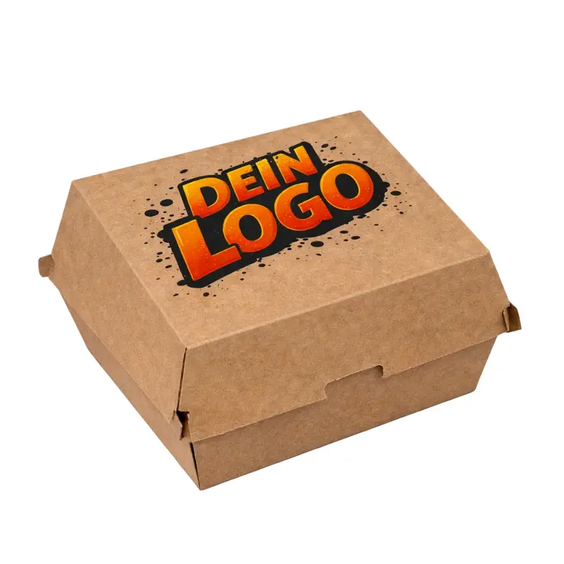 Hamburgerbox mit eigenem Logo | 12x12x7,5 cm Braun | 2 bis 4-farbig | 16.000 Stück