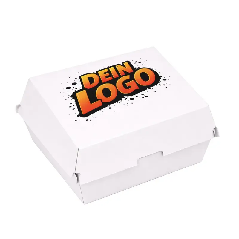 Hamburgerbox mit eigenem Logo | 12x12x7,5 cm Weiß | 1-farbig | 16.000 Stück