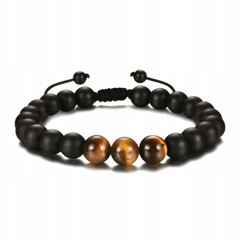 Herren-Armband aus Kordel mit schwarzen Natursteinen Geschenk